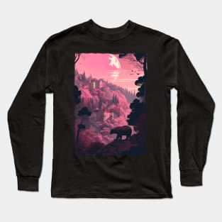 Bear aesthetic on a mountain illustration Long Sleeve T-Shirt